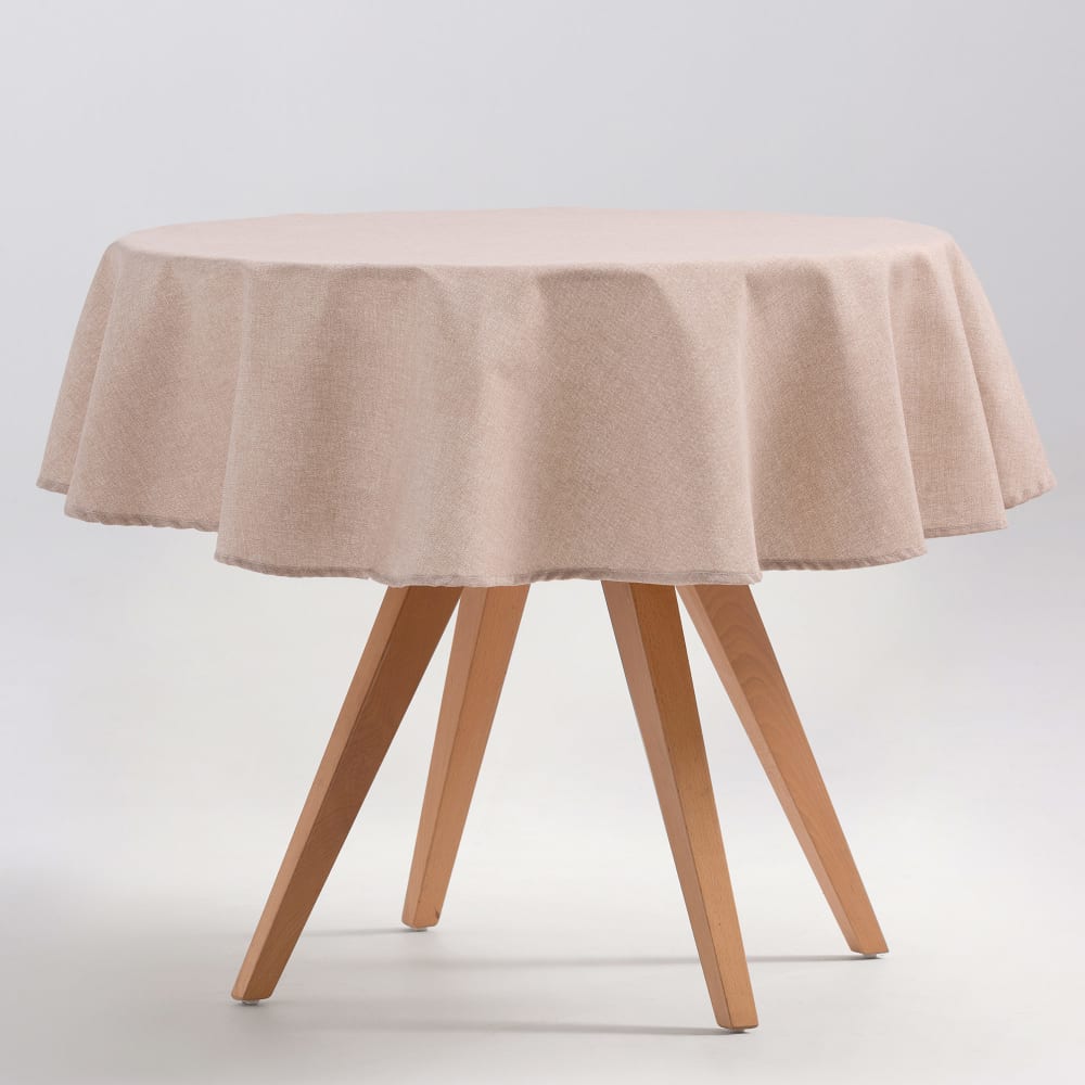 Nappe ronde uni en coton anti-taches beige 135x135 cm