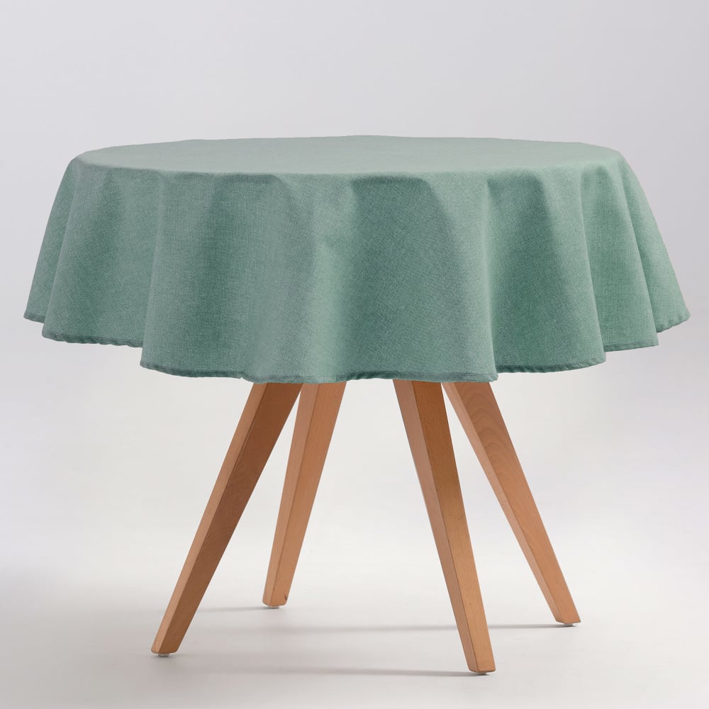 Nappe ronde uni en coton anti-taches vert d'eau 135x135 cm