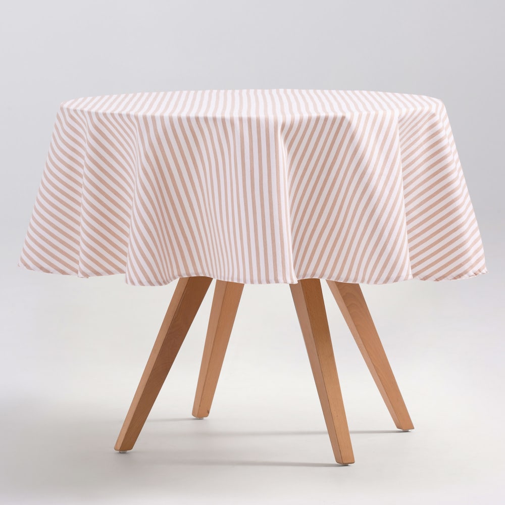 Nappe ronde rayures en coton anti-taches saumon 155x155 cm