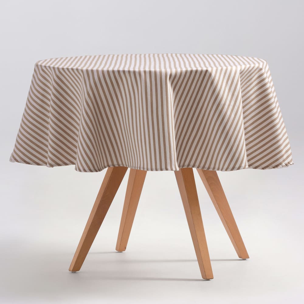 Nappe ronde rayures en coton anti-taches taupe 155x155 cm