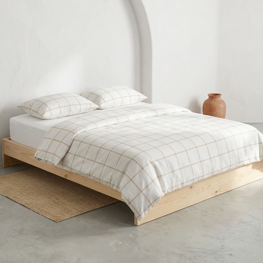 Housse de couette 100% coton beige 260x240 cm + 2(50x90) cm