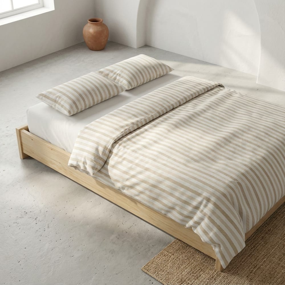 Gamusi Bettbezug-Set aus 100% Baumwolle, Taupe 220x220 cm + 2(45x75) cm style landhaus Taupe Öko-Tex Zertifikat Baumwolle