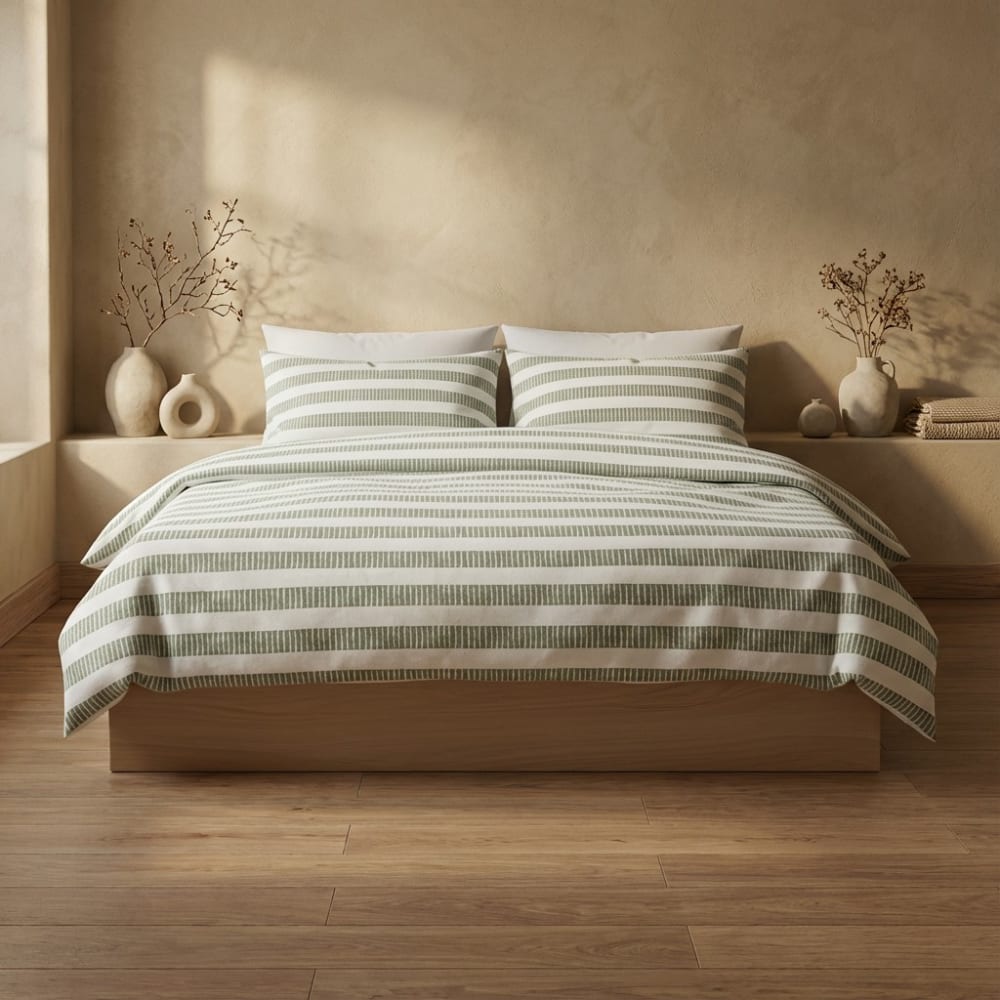Housse de couette 100% coton vert d'eau 260x240 cm + 2(50x90) cm