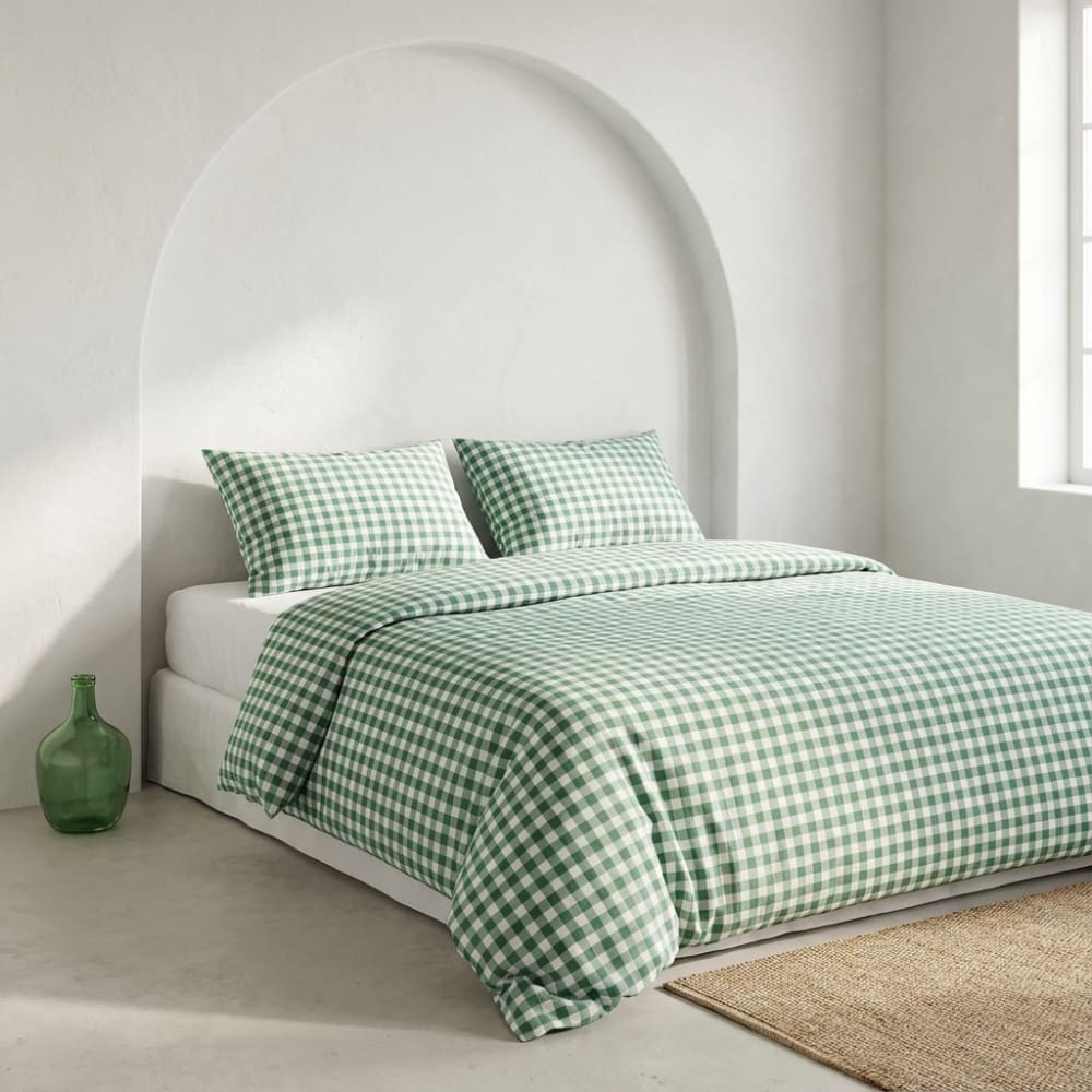 Housse de couette 100% coton vert d'eau 260x240 cm + 2(50x90) cm