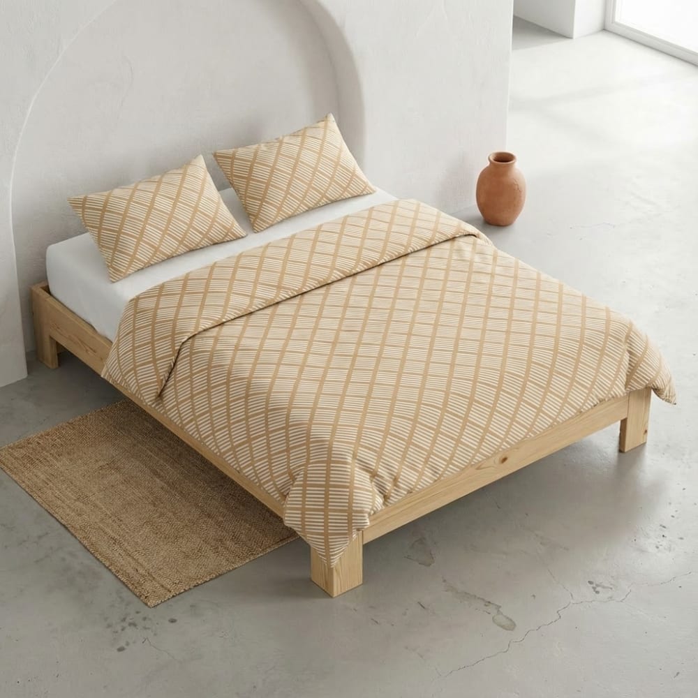 Housse de couette 100% coton beige 220x220 cm + 2(45x75) cm