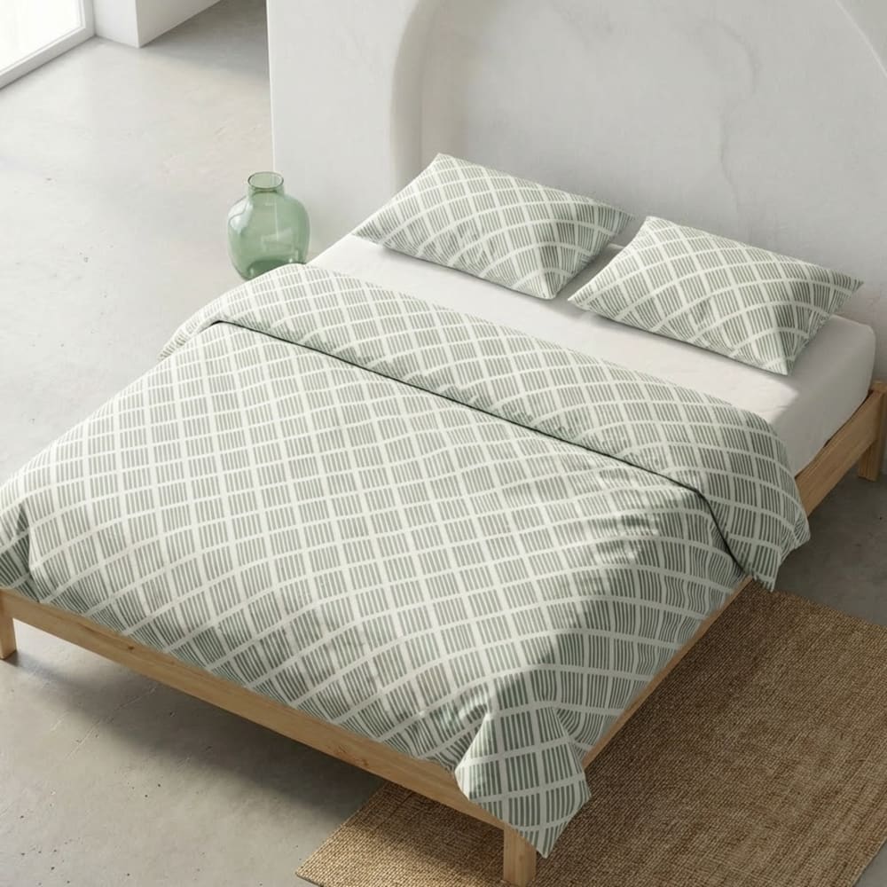 Housse de couette 100% coton vert d'eau 180x220 cm + 45x125 cm