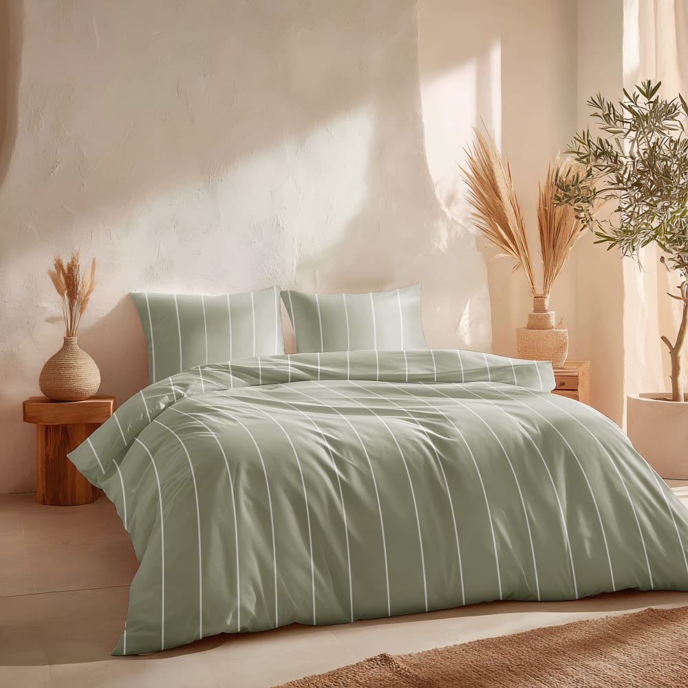 Housse de couette 100% coton vert d'eau 150x220 cm + 45x110 cm