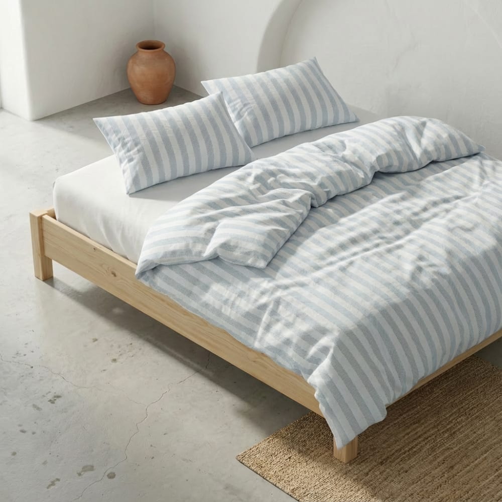 Housse de couette 100% coton vert d'eau 180x220 cm + 45x125 cm