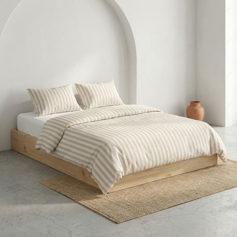 Housse de couette 100% coton beige 220x220 cm + 2(45x75) cm