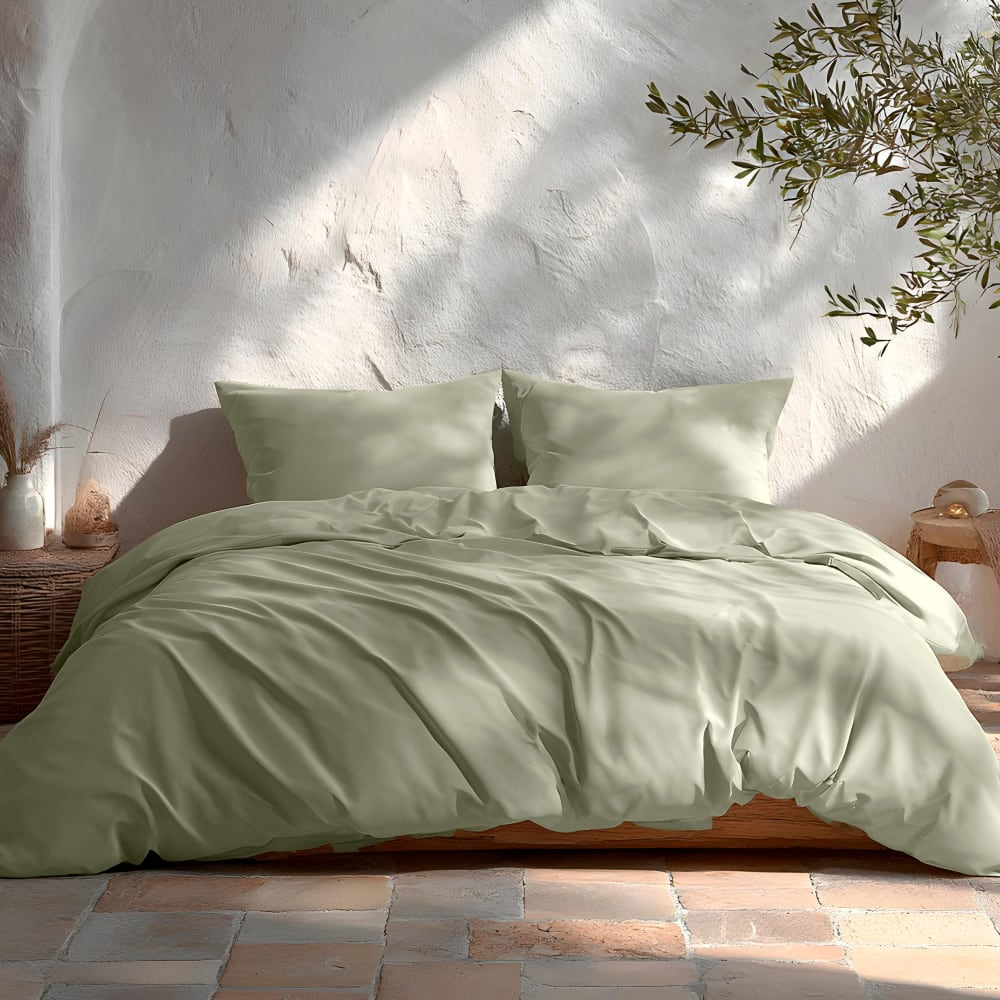 Housse de couette uni 100% coton vert 240x220 cm + 2 taie
