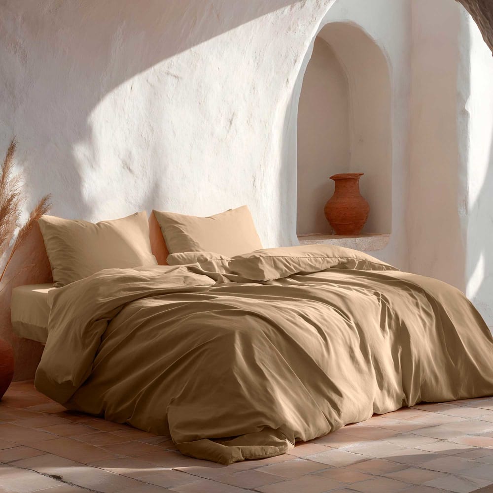 Housse de couette uni 100% coton lin 180x220 cm + 1 taie