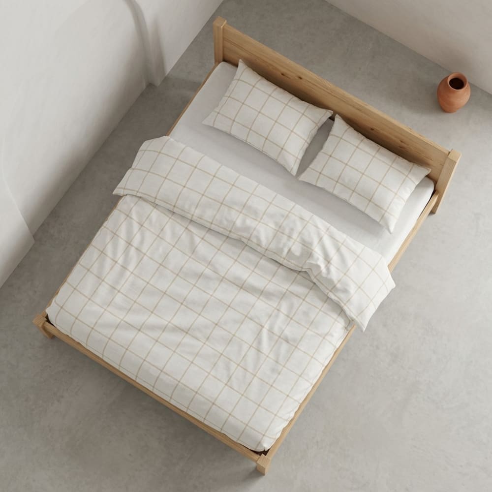 Bettbezug-Set aus 100% Baumwolle, Beige 240x220 cm + 2(50x85) cm