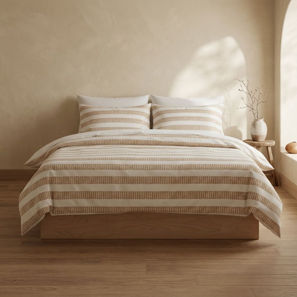 Housse de couette 100% coton beige 150x220 cm + 45x110 cm