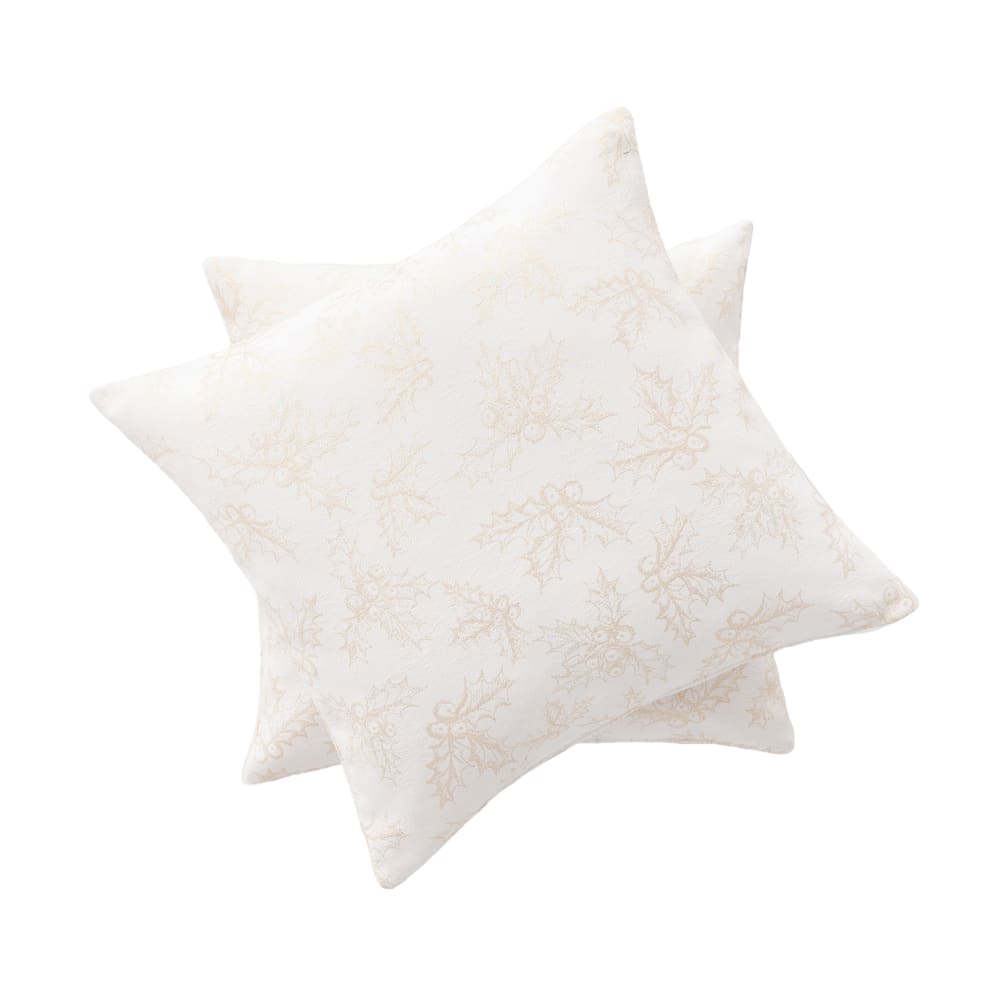 Lot de 2 housses de coussin de Noël en coton blanc et or 45x45 cm