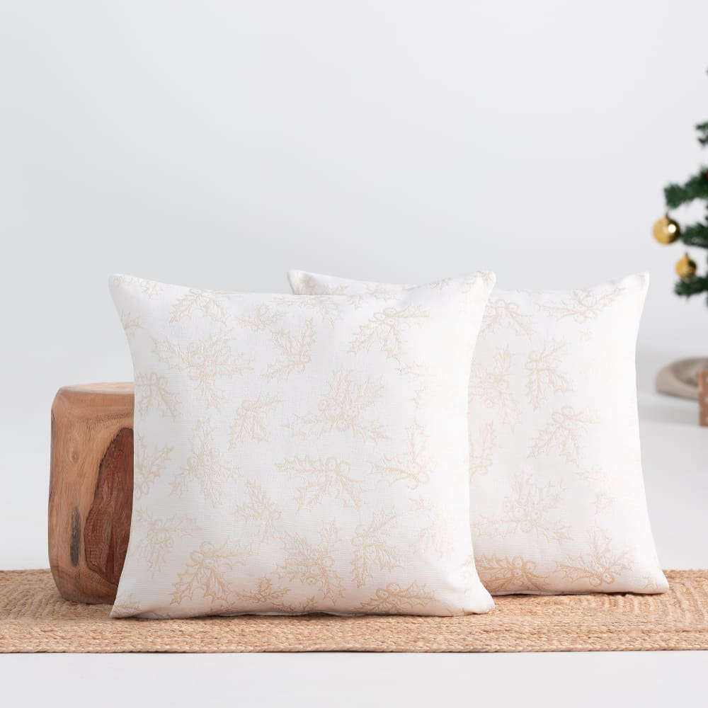 Lot de 2 housses de coussin de Noël en coton blanc et or 45x45 cm — vue 3