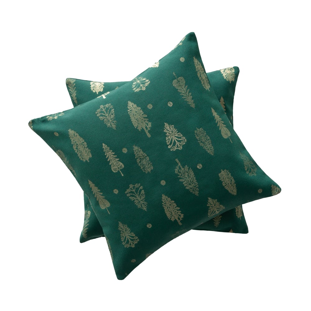 Lot de 2 housses de coussin de Noël en coton vert et or 45x45 cm