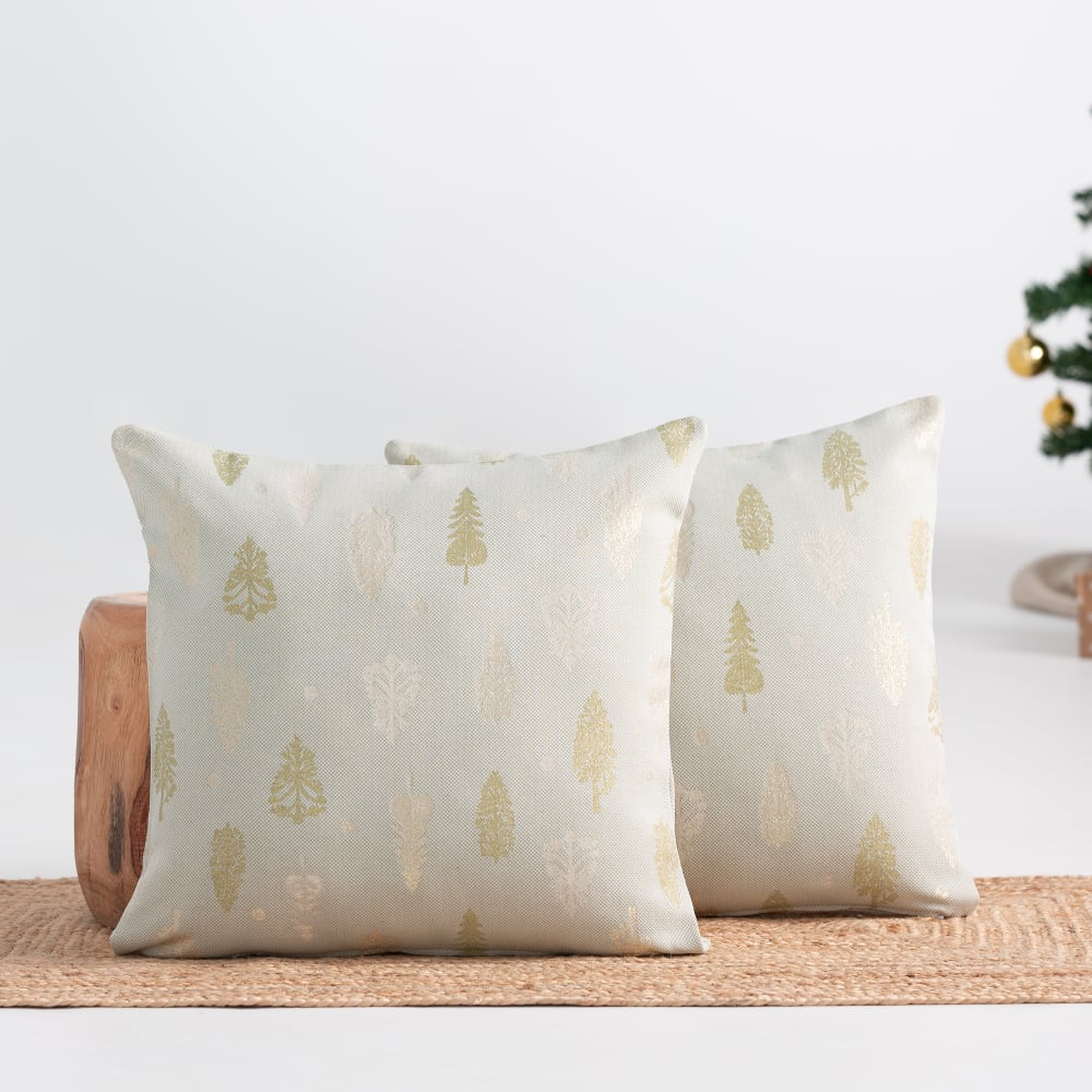 Lot de 2 housses de coussin de Noël en coton vert clair et or 45x45 cm - Maisons du Monde