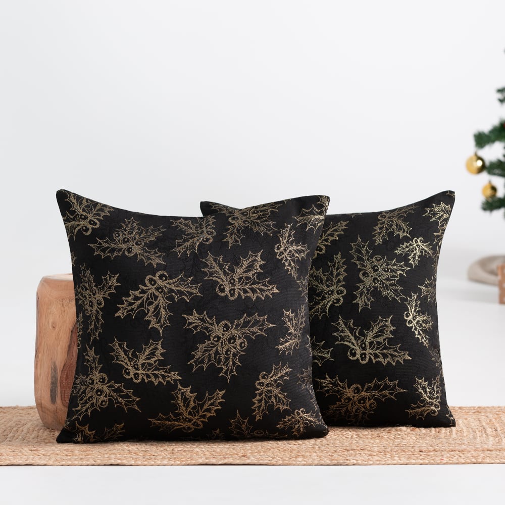 Lot de 2 housses de coussin de Noël en coton noir et or 45x45 cm — vue 3