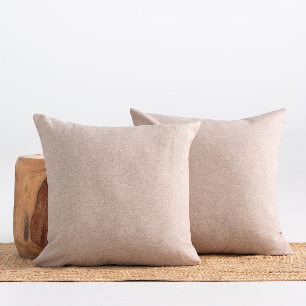 Lot 2 housse de coussin uni en coton doux beige 45x45 cm — vue 3