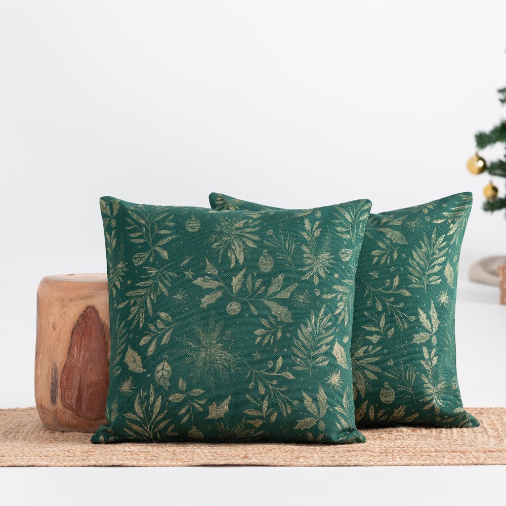Lot de 2 housses de coussin de Noël en coton vert 45x45 cm — vue 3