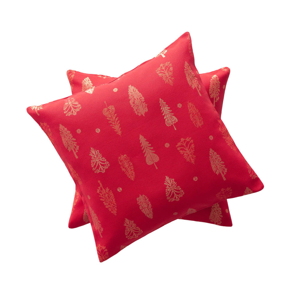 Lot de 2 housses de coussin de Noël en coton rouge et or 45x45 cm