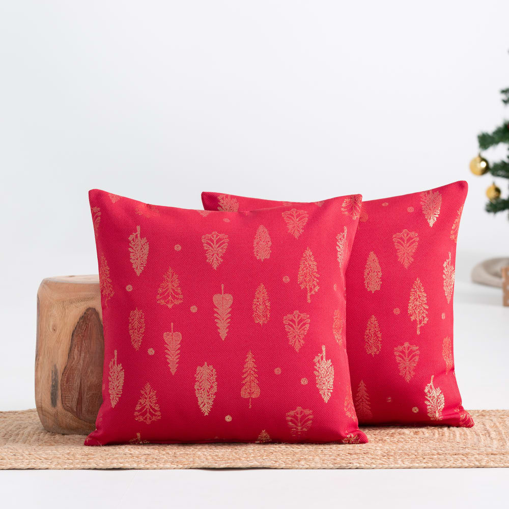 Lot de 2 housses de coussin de Noël en coton rouge et or 45x45 cm — vue 3