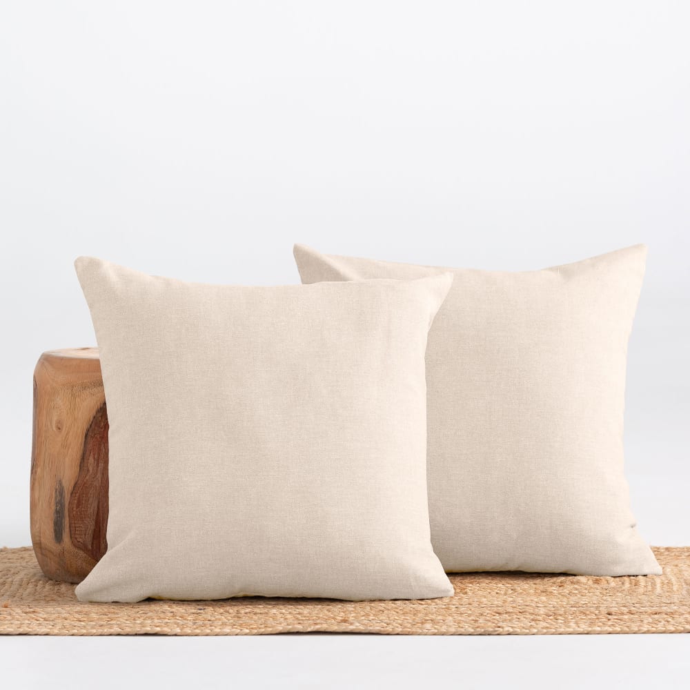 Lot 2 housse de coussin uni en coton doux écru 45x45 cm — vue 3