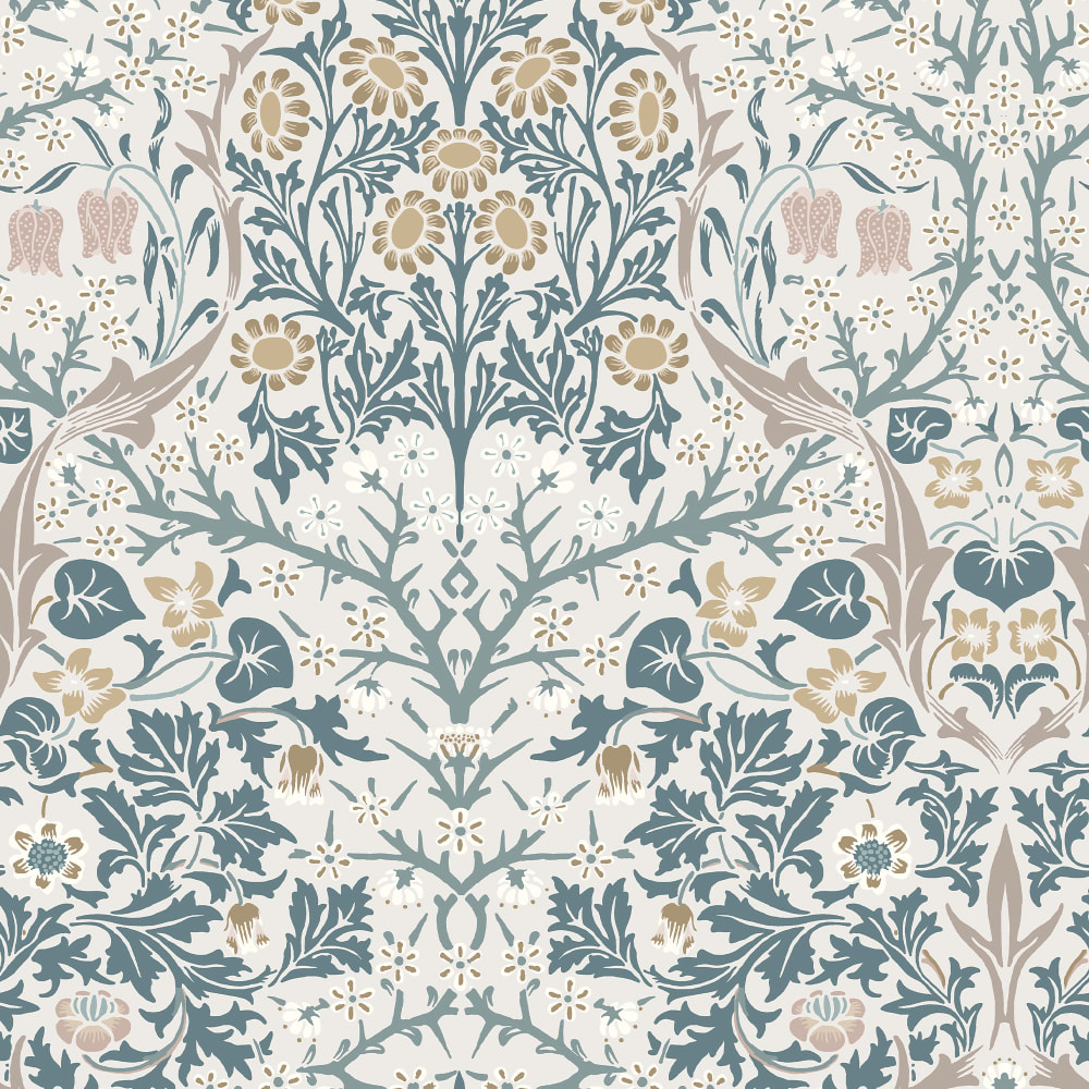 Papier peint fleurs de prunellier bleu beige 1005x52cm — vue 3