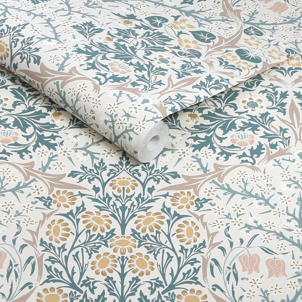 Papier peint fleurs de prunellier bleu beige 1005x52cm — vue 4