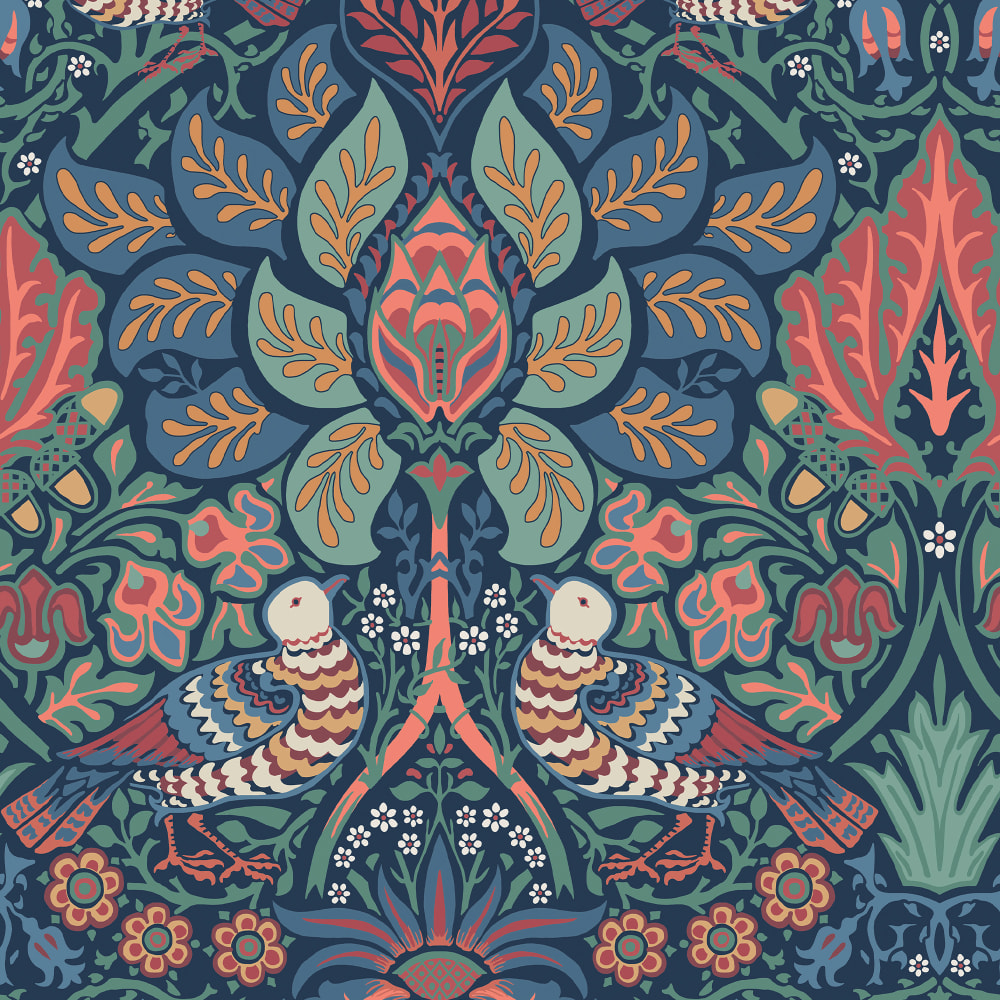 Papier peint colombes et rosiers bleu 1005x52cm — vue 3
