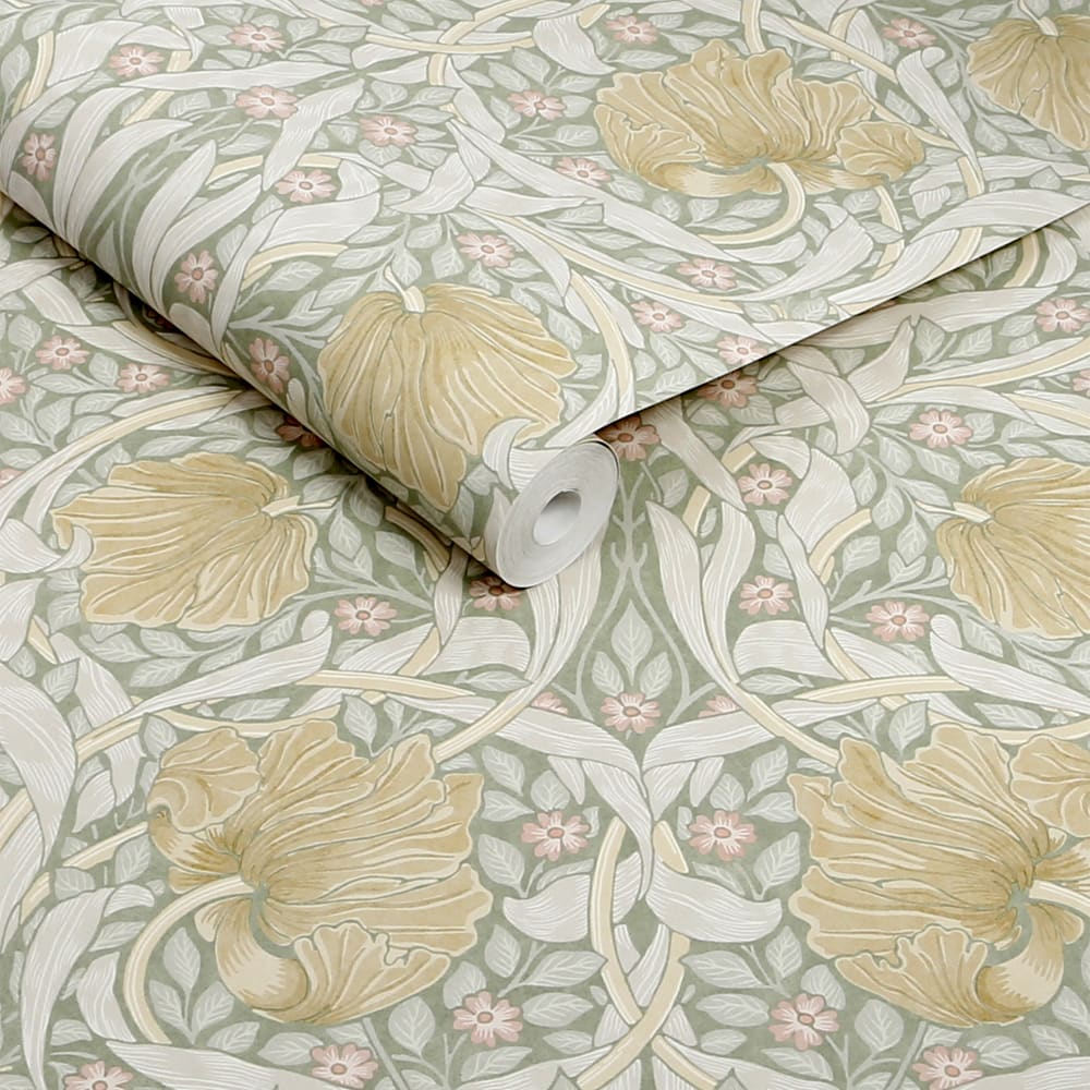 Papier peint fleurs d'églantine vert beige 1005x52cm — vue 4