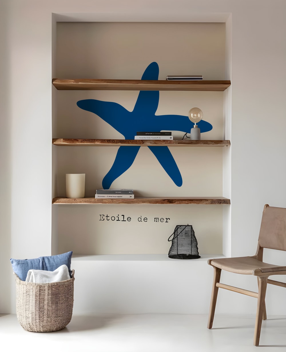Papier peint étoile de mer bleu – h300 x l250 cm (5 lés)