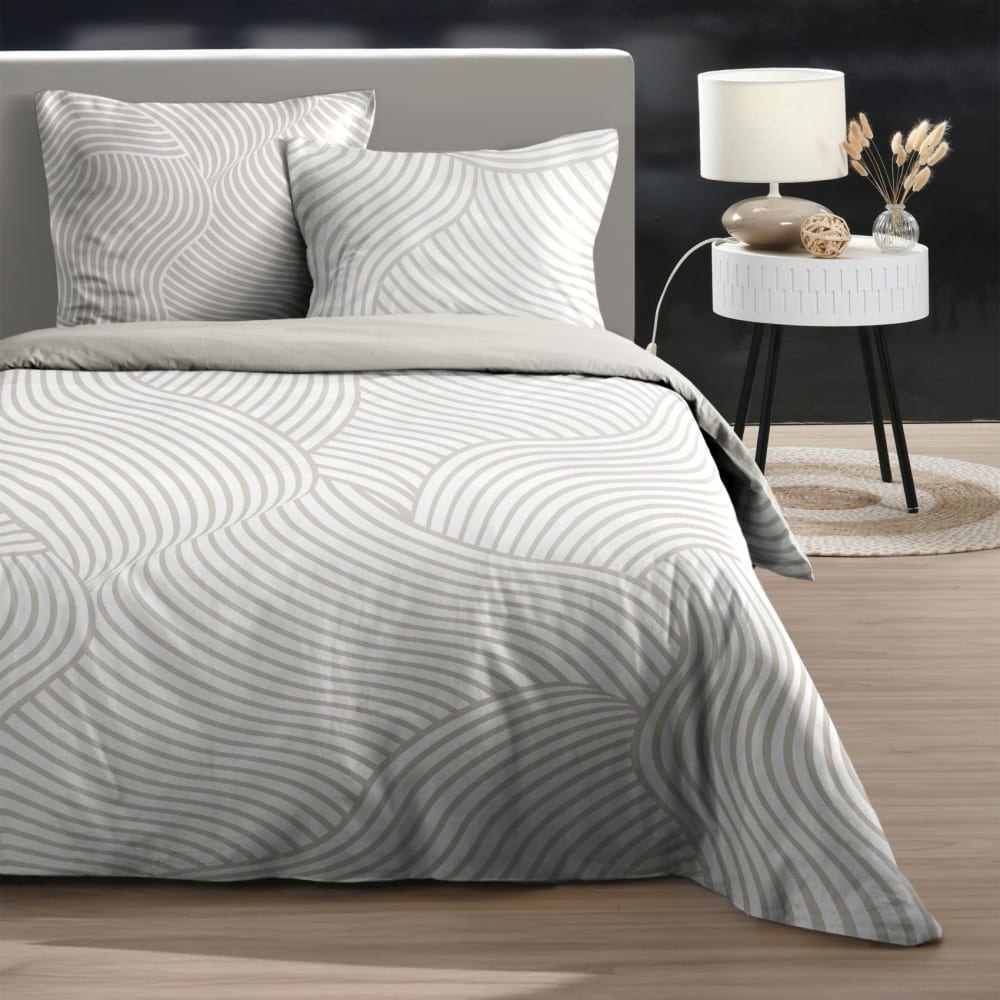 Parure de lit imprimé abstrait graphique coton naturel 220 x 240