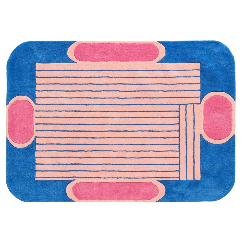 Tapis Laine Tissé à la main géométrique Bleu 133x190
