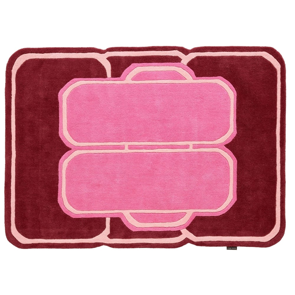 Tapis Laine Tissé à la main géométrique Rose et bordeaux 200x290