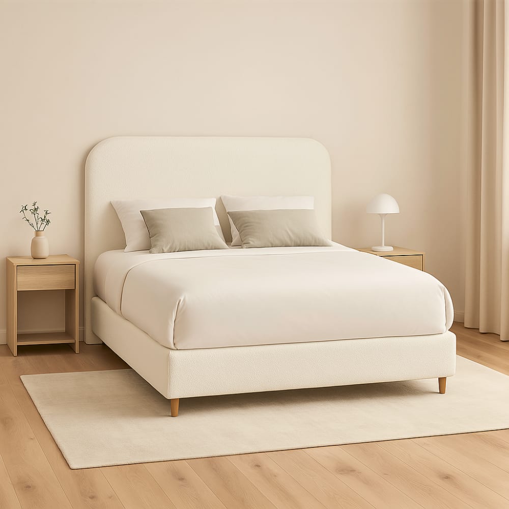 Tête de lit incurvée enveloppante blanche, lit 160 cm, 178x120 cm