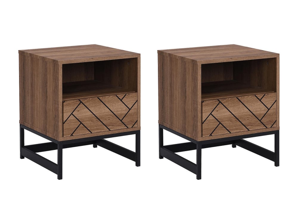 Lot de 2 tables de chevet mdf naturel foncé