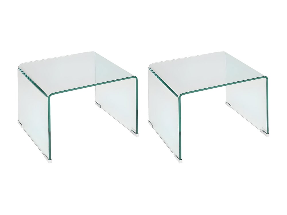 Lot de 2 tables de chevet verre trempé transparent