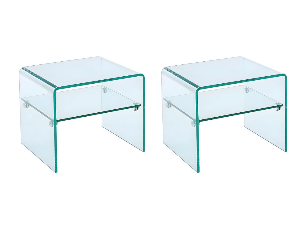 Lot de 2 tables de chevet verre trempé transparent
