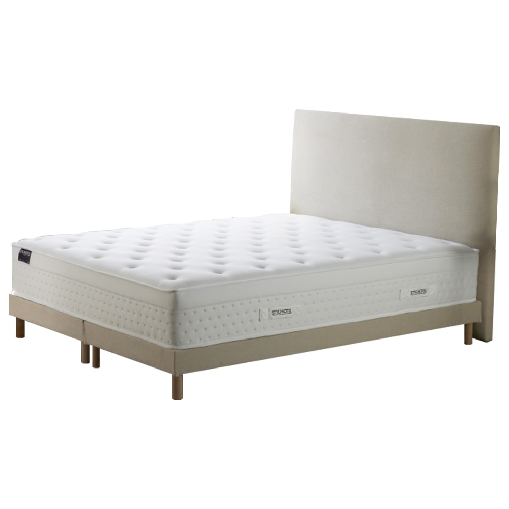Ensemble ressort mémoire de forme sommier tete de lit beige 160x200