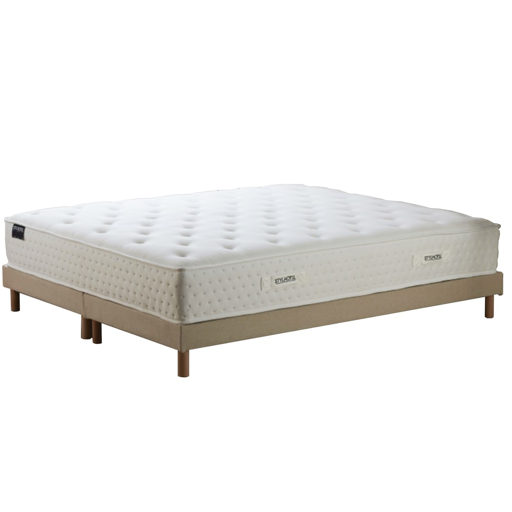 Ensemble matelas ressort 7 zones mousse sommier beige 160x200