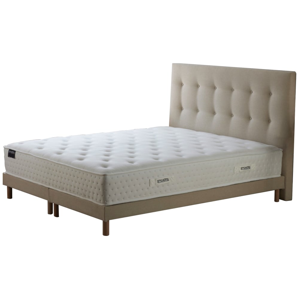 Ensemble matelas ressort 7 zones sommier tete de lit beige 2x80 x 200