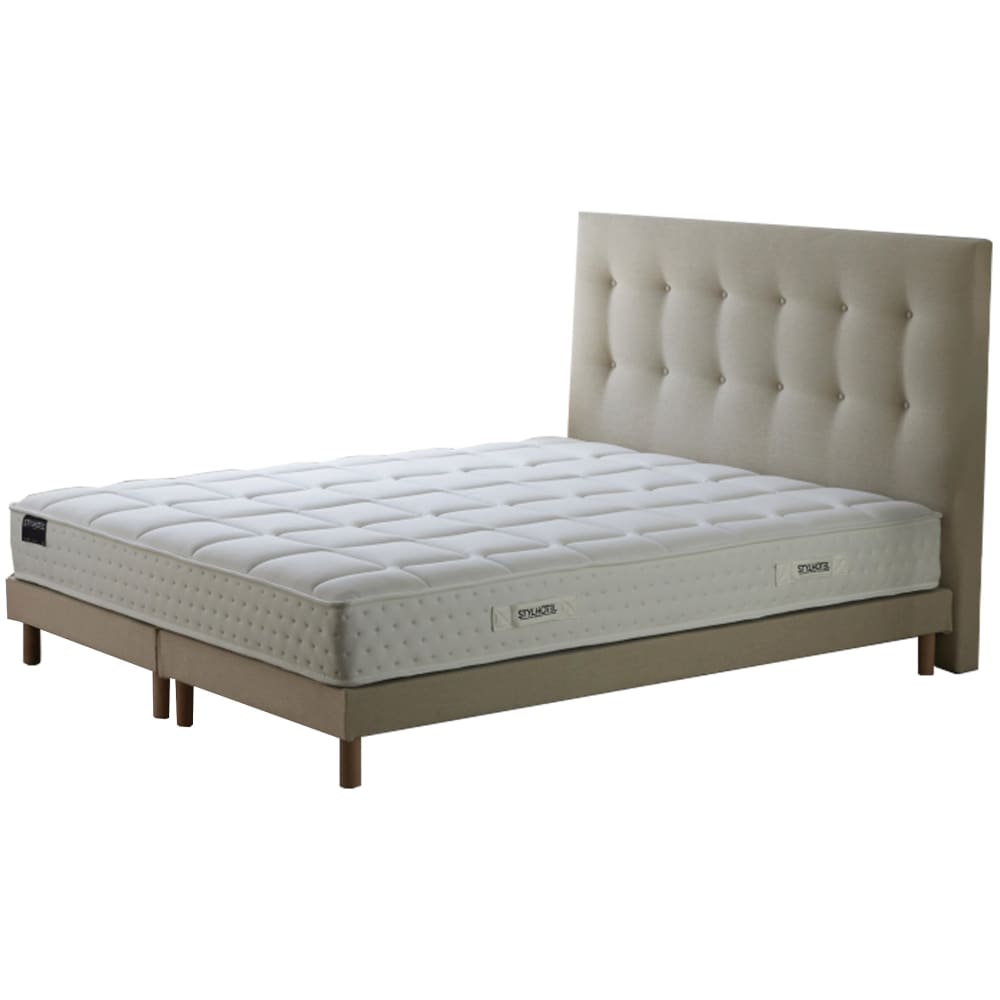 Ensemble matelas ressorts 5 zones sommier tete de lit beige 2x80 x 200