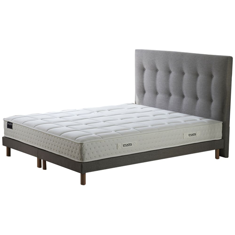 Ensemble matelas ressorts 5 zones sommier tete de lit gris 2x80 x 200