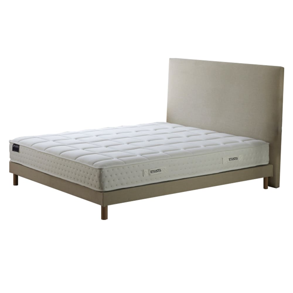 Ensemble matelas ressort 5 zones sommier tete de lit beige 140x190