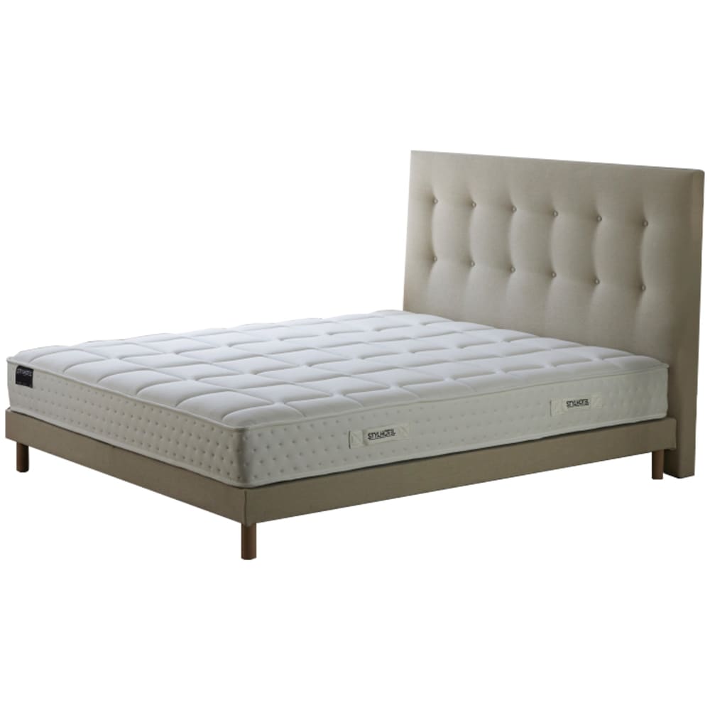 Ensemble matelas ressort 5 zones sommier kit tete de lit beige 140x190