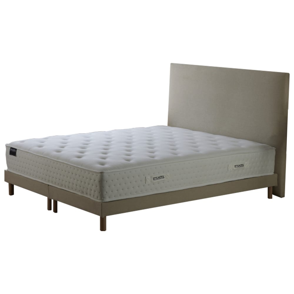 Ensemble matelas ressort mousse HD sommier tete de lit beige 180x200
