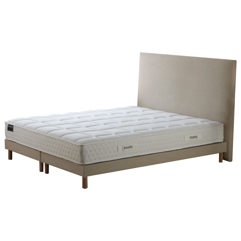 Ensemble matelas ressort 5 zones sommier tete de lit beige 160x200