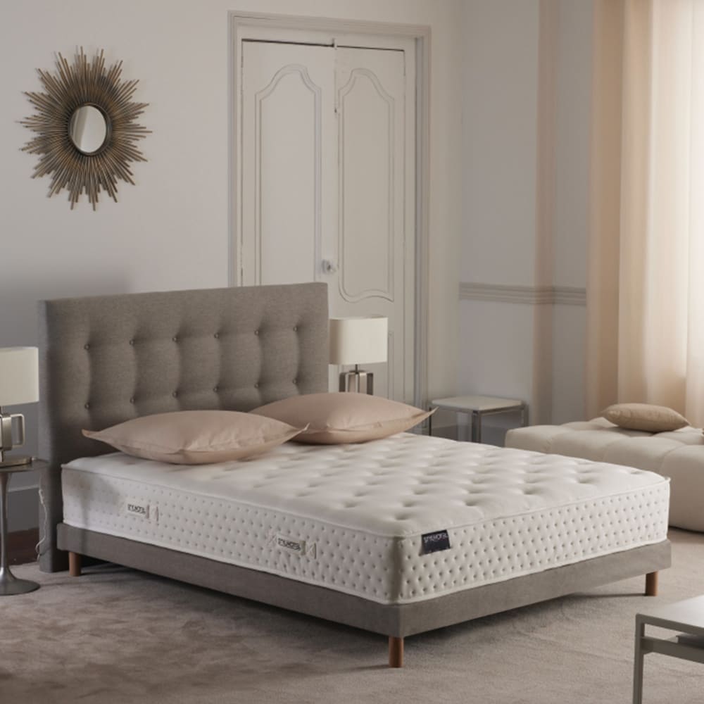 Matelas hybride tudor 7 zones h 26 sommier tete de lit gris 140x190