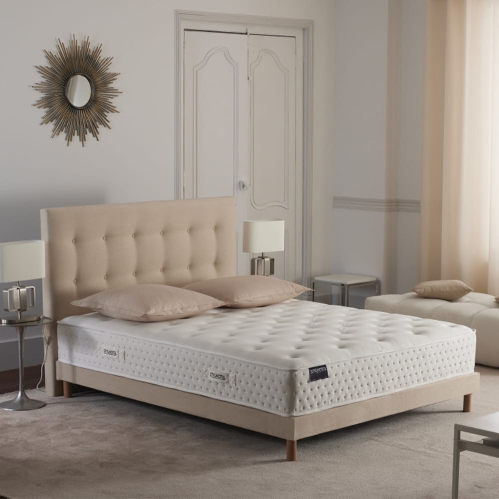 Matelas hybride tudor 7 zones h 26 sommier tete de lit beige 160x200